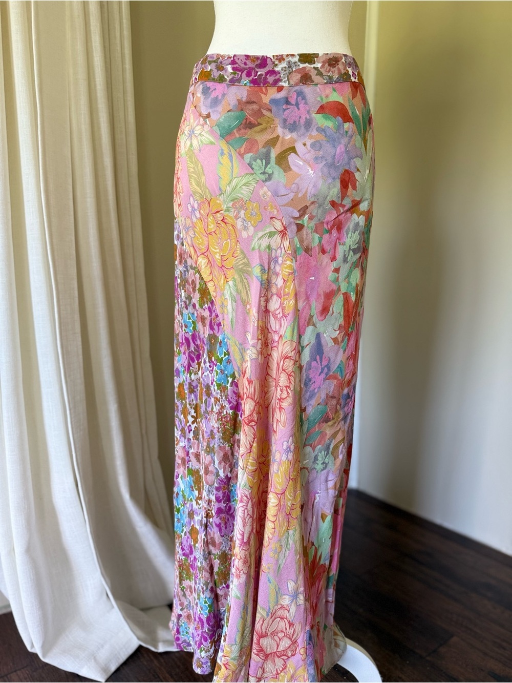 Kachel by Anthropologie Mixed Print Slip Skirt Floral Patchwork Spring Size 6 - Picture 7 of 8